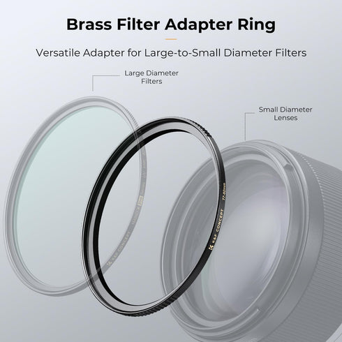 K&F Concept 49mm to 82mm Step-Up Lens Filter Adapter Ring, CNC Machined Brass for 49mm Lens
