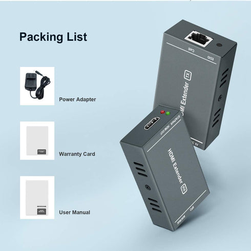 HDMI Extender up to 164 ft/50m, Over Cat5e/Cat6/Cat7 Ethernet Cables, 1080P@60Hz Ultra HD Uncompressed Transmission