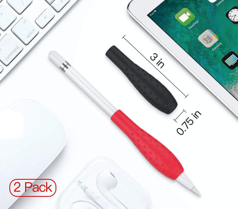 MoKo 2 Pack Silicone Grip Holder for Apple Pencil 1st/2nd Generation, Protective Sleeve Cover, Black & Red