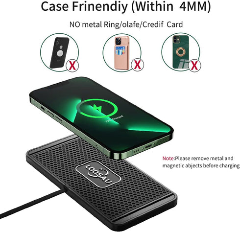LOOSAU Wireless Car Charger, 15W Non-Slip Fast Charger for Android and iPhone 11/12/13/14/15 Pro Max