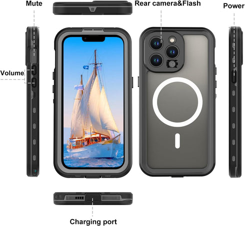 ShellBox Waterproof Case for iPhone 15 Pro Max, Built-in Screen Protector, Shockproof Heavy Duty Cover, 6.7 inch (Black)