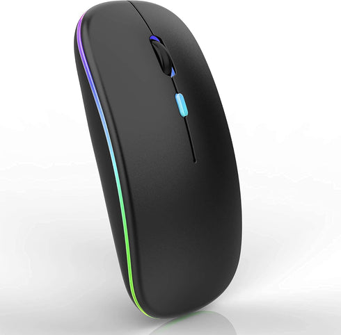 Bluetooth Mouse for iPad, MacBook Air/Pro, iMac Pro, Rechargeable (BT5.2+BT3.0+2.4GHz/USB C Adapter) (LED Black)
