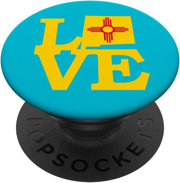 Vintage Retro LOVE NM Design PopSockets Grip and Stand for Phones and Tablets, New Mexico State Zia
