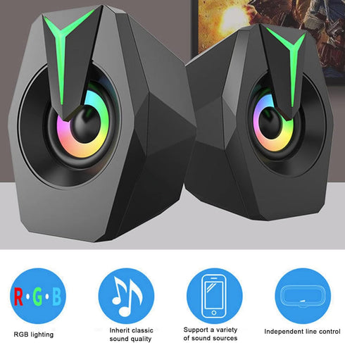 Yunseity USB Powered Speaker, HiFi Stereo Sound, Deep Bass USB Computer Speakers, Volume Control Wired USB Desktop Speaker with RGB Lights for Laptop, Desktop, PC, Phone Plug and Play (Black)