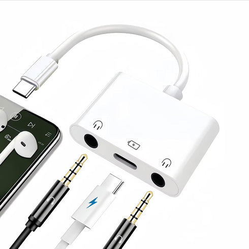 USB C to 3.5mm Headphone Splitter and Charger Adapter for iPhone 15/iPad Pro, 3 in 1 USB C to Dual Earphone Jack with
