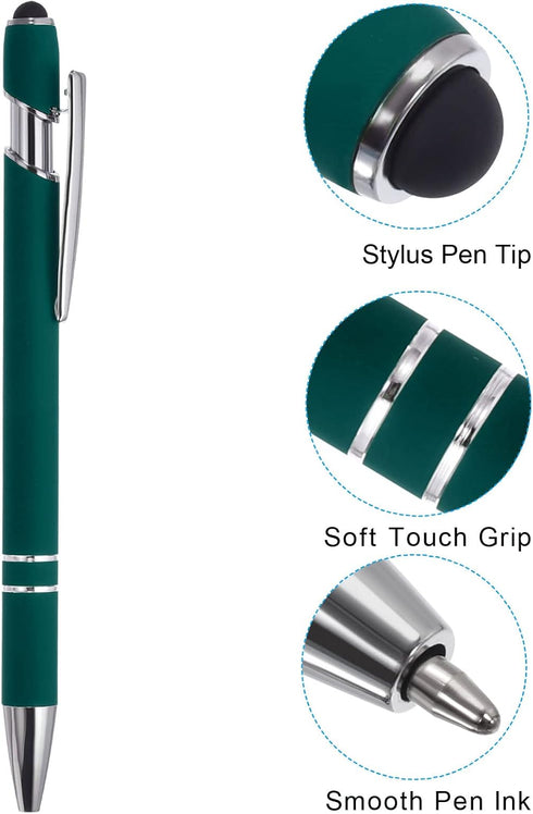 PATIKIL 6 Pack Ballpoint Pen with Stylus Tip, 2 in 1 Metal Pen, Black Ink 1.0mm Medium Point, Dark Green