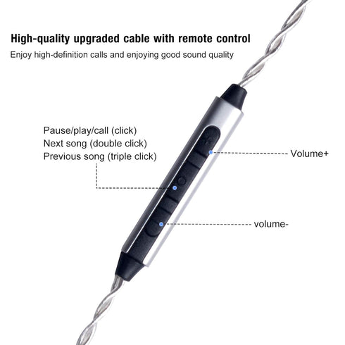 okcsc Earphone Upgrade Cable, 0.78mm 2pin Replacement Cord, 4 Cores OFC Silver Plated Audio Adapter for KZ ZS10, Mic