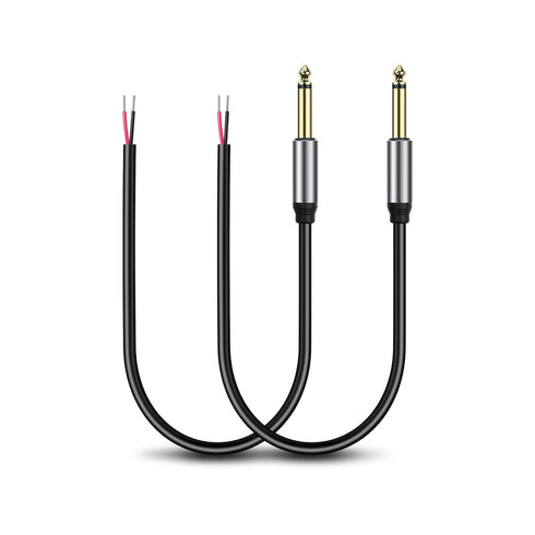 GINTOOYUN 2-Pack 6.35mm Male Plug to Bare Wire Open TRS Stereo Audio Cable Adapter - 0.3m/11in