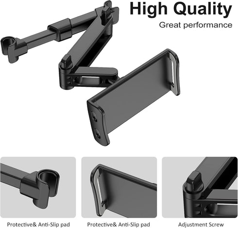 Car Headrest Backseat Mount, 360 Rotating Adjustable Tablet/Phone Holder for All 4"-11" Tablets and Cellphones