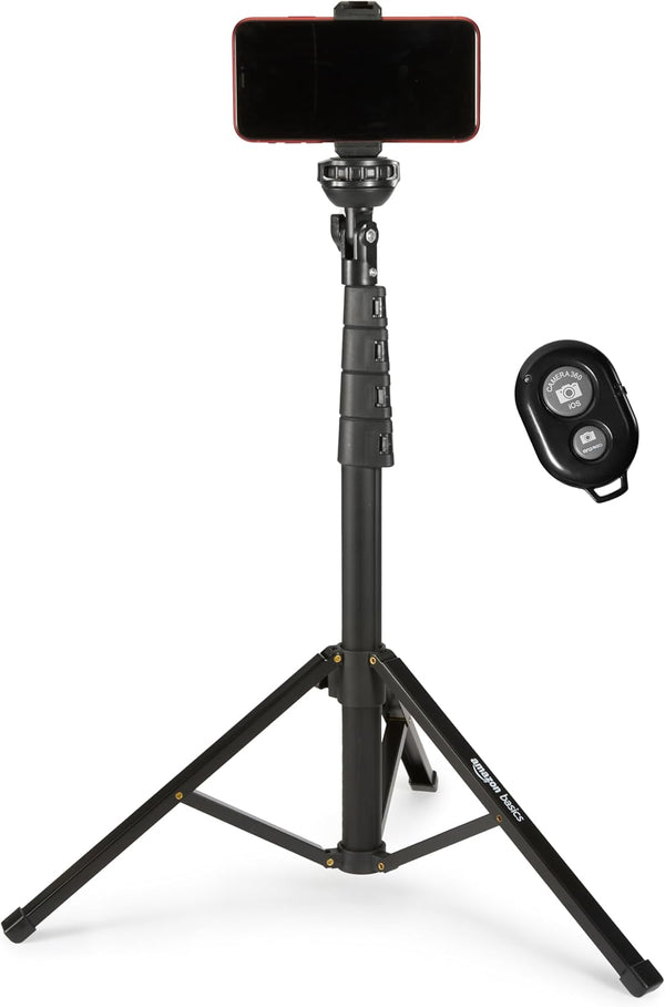 Amazon Basics 64-inch Extendable Tripod for iPhones and Smartphones, Selfie Stick Mode and Phone
