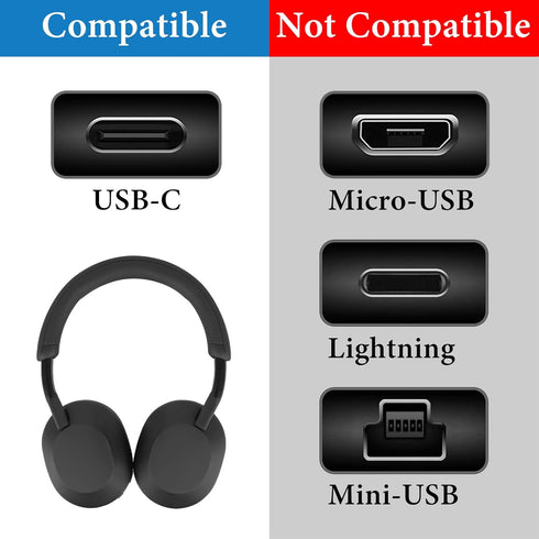 GEEKRIA USB Headphones, Vegan Leather Short Charger Cable Compatible with Sony WH-1000XM5 WH-1000XM4 WH-ULT900N