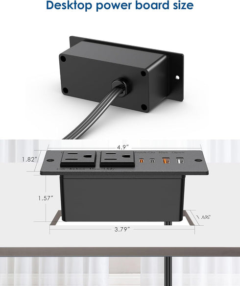 Jgstkcity 30W Outlet,2 4 Strip,3FT Recessed Power Strip USB C,Furniture Flush Mount Desk Outlets USB Ports,Recessed