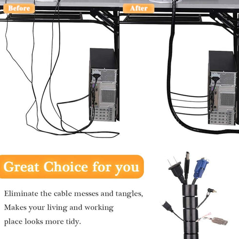 Black Spiral Winding Cable Management Pipe, Flexible Coiled Tube for Office, Computer, and Car (10ft)