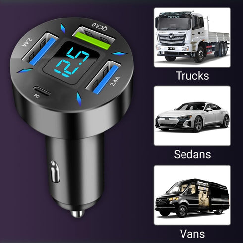 RDRKR 66W USB C Car Charger, 4-Port Cigarette Lighter Adapter, QC 3.0, PD, 2.4 A for Android/iPhone/Tablets