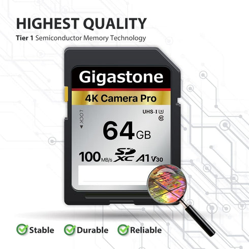 Gigastone 64GB 2-Pack SD Card V30 SDXC Memory Card for 4K Ultra HD Video, with 2 Mini Cases