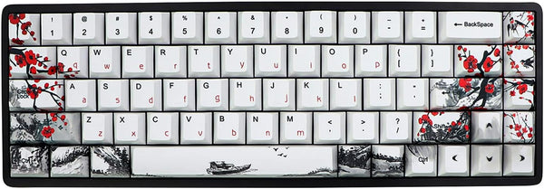 JSJT Plum Blossom Keycaps 135 Keys PBT Dye Sublimation Custom Keycaps with Keycap Puller for Mechanical Keyboard