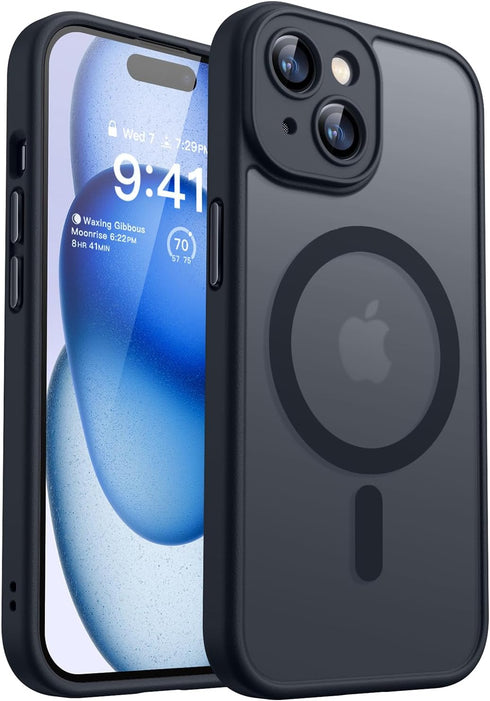 CANSHN Magnetic iPhone 15 Case, Shockproof Protective Cover with Full Camera Protection, Translucent Matte, Black