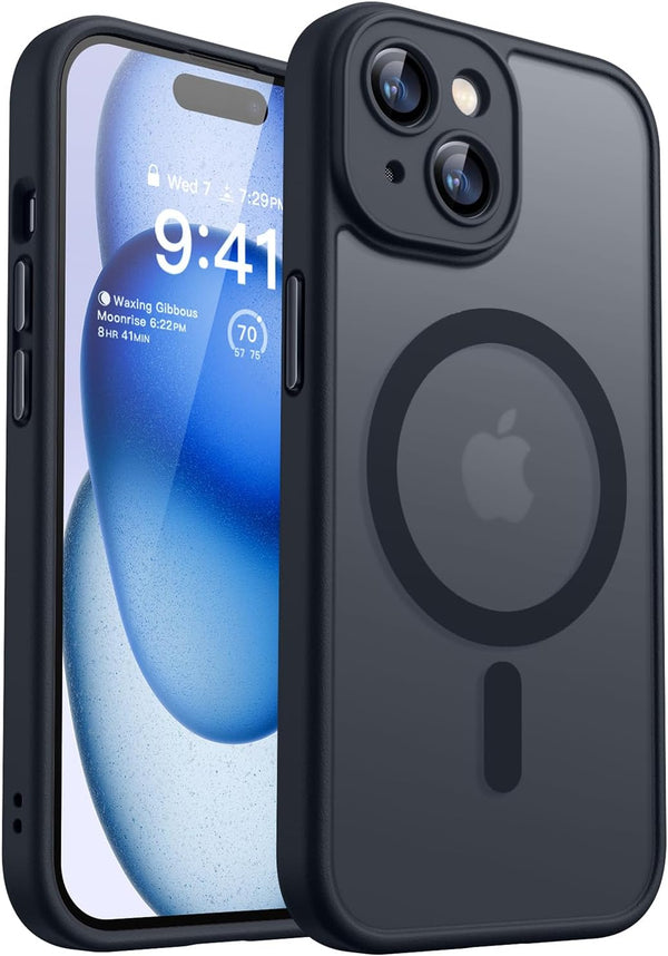 CANSHN Magnetic iPhone 15 Case, Shockproof Protective Cover with Full Camera Protection, Translucent Matte, Black