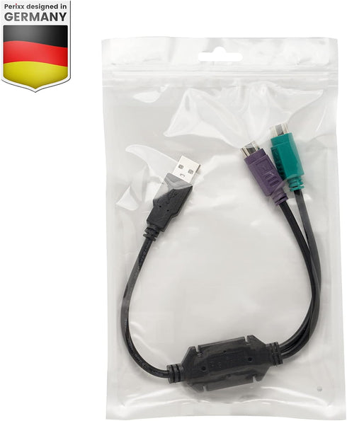 Perixx PERIPRO-401 PS2 to USB Adapter for Keyboard and Mouse, Built-in USB Controller, Black