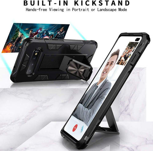 Military Grade Case for Samsung Galaxy S10 Plus - Built-in Kickstand Holder, Heavy Duty Shockproof Protective Cover,