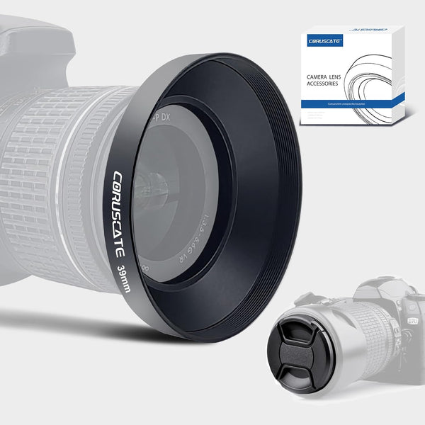 39mm Universal Metal Lens Hood, Wide Angle Compatible with All 39mm Brands Camera Lens, 1pcs 39mm Lens Cap