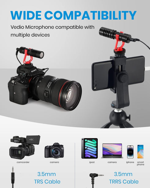 Moukey MCM-1 Video Microphone - Camera Microphone with Shock Mount for Vlogging Kit