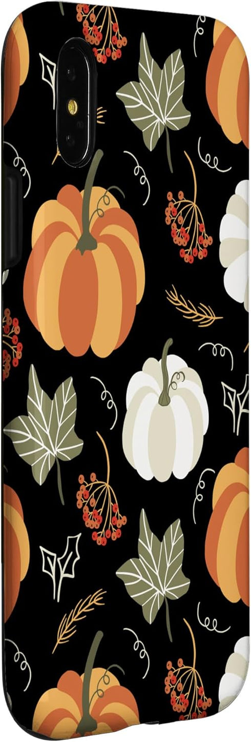 iPhone X/XS Case - Autumn Falling Leaves and Pumpkin Spice Harvest, Happy Fall Design