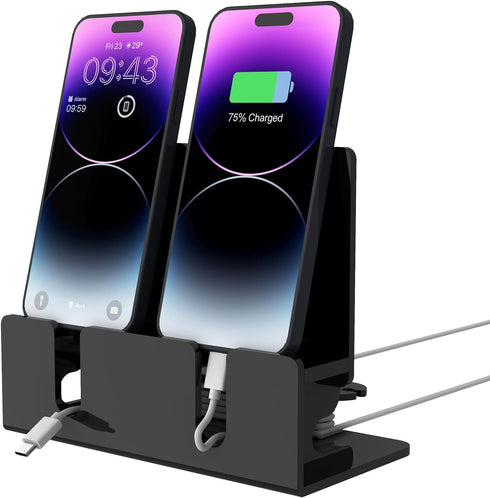 CaSZLUTION Dual Phone Holder Organizer Stand for 2 Phones, Acrylic Desktop Universal Mobile