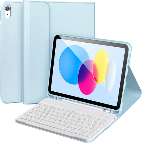 iPad 10th Generation Case with Keyboard, Detachable Bluetooth Keyboard Case for iPad 10.9 2022, Blue-W