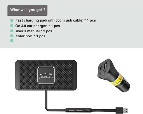 POLMXS Wireless Charger Car Charging Pad - 15W Fast Non-Slip Phone Charger Compatible with iPhone and Galaxy Models