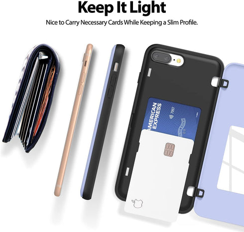 GOOSPERY iPhone 8 Plus Case - Wallet Case with Card Holder, Protective Dual Layer Bumper - Lilac Purple