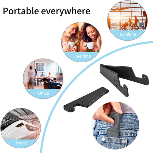 3 Pack Portable Cell Phone Stand for Desk, ?2022 Upgraded? Universal Pocket-Sized Foldable Small Mobile Phone Holder, V Smartphone Kickstand Mount Compatible with iPhone IPads Kindle Android -Black