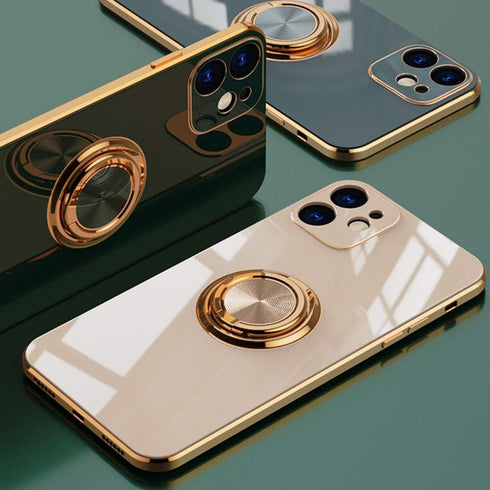 Omorro Rose Gold iPhone 13 Pro Case - Kickstand Ring Holder with 360 Rotation, Slim Luxury Girly Case