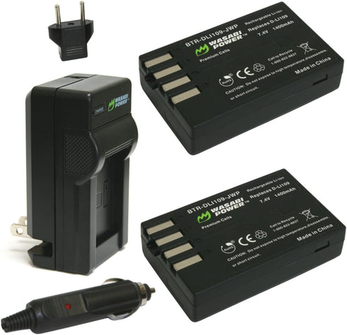 Wasabi Power Battery and Charger for Pentax D-LI109 (2-Pack) for K-r, K-30, K-50, K-500