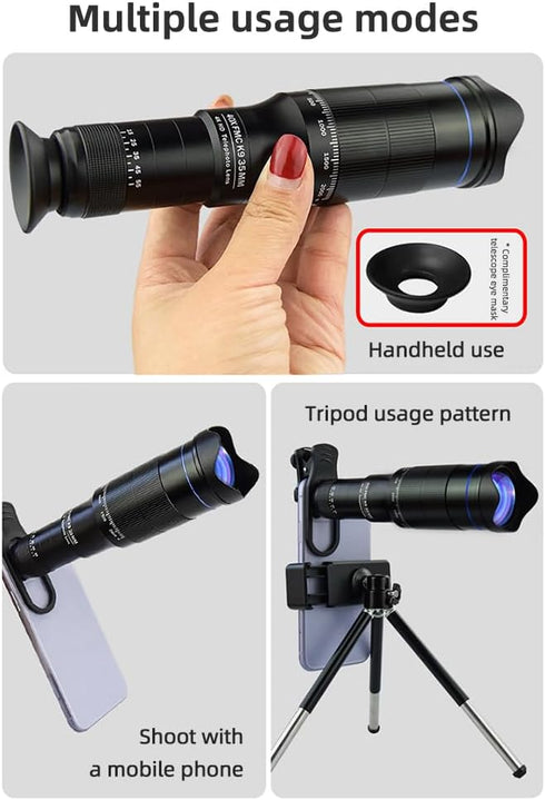 Andoer 40X Mobile Phone Telephoto Lens Kit with Clip, Mini Tripod, Remote Shutter for Hiking, Camping, Wildlife