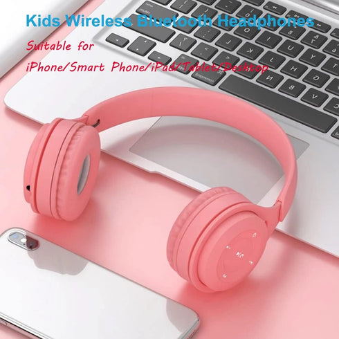 Kids Bluetooth Headphones, Over-Ear Wireless Bluetooth 5.0 Headset | Comfortable Earpads, HiFi Music Player (Pink)
