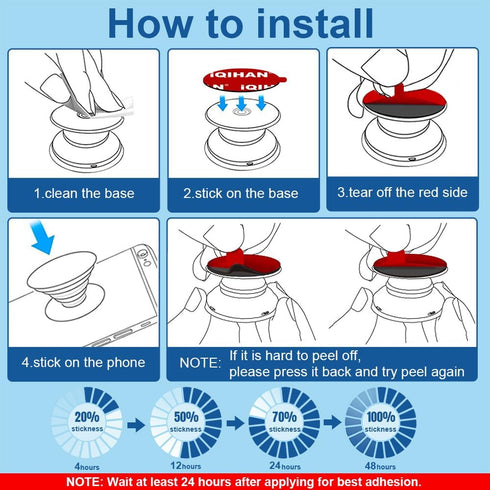 10pcs Sticky Adhesive Replacement for Socket Grip Base, Strong Double Sided Tapes & Cleaning Prep Pads