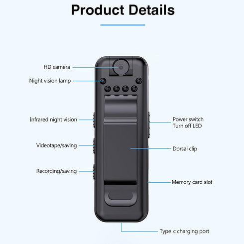 Serounder Portable Video Recorder, Infrared Night Vision with Motion Detection and Back Clip for Business Meetings