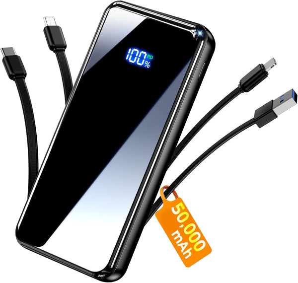 YILANS Portable Charger,50000mAh Power Bank Built-in Cable, 22.5W PD USB C In &