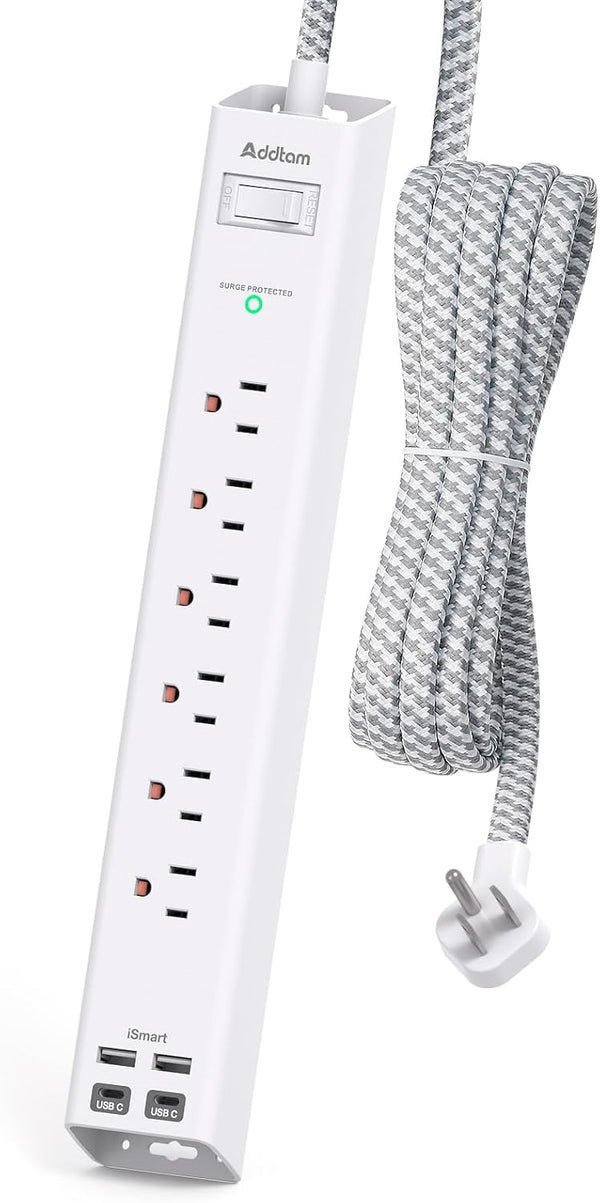 Power Strip Surge Protector with USB C, Flat Plug Extension Cord, 6 AC Outlets, 4 USB Ports, 5ft