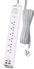 Power Strip Surge Protector with USB C, Flat Plug Extension Cord, 6 AC Outlets, 4 USB Ports, 5ft