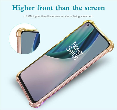 Cellular Phone Case for OnePlus Nord N10 5G, Clear Gradient Slim Shockproof TPU Cover with Tempered Glass Protector