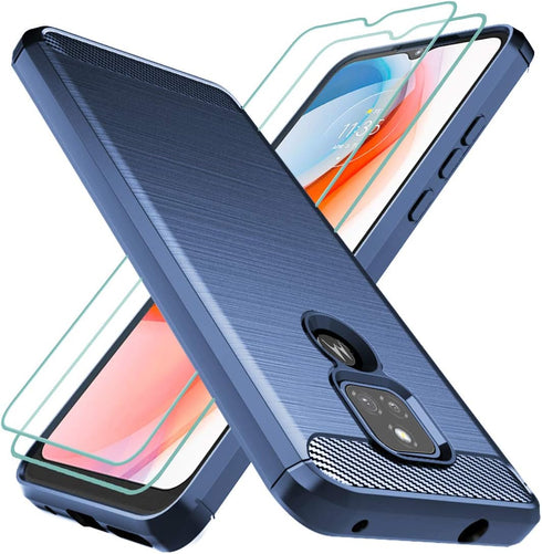 Osophter Case for Moto G Play 2021 with 2pcs Screen Protector, Shock-Absorption Flexible TPU Rubber Cover (Navy Blue)