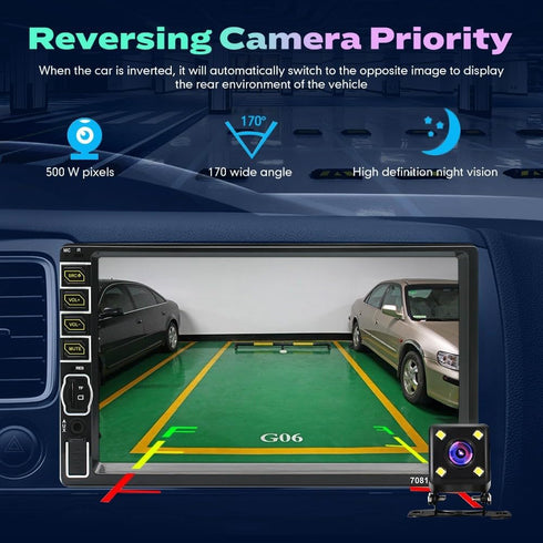 KUNFINE 7" Single Din Car Stereo Audio BT MP5 Player, USB FM Multimedia Radio with Reverse Camera and Steering Wheel