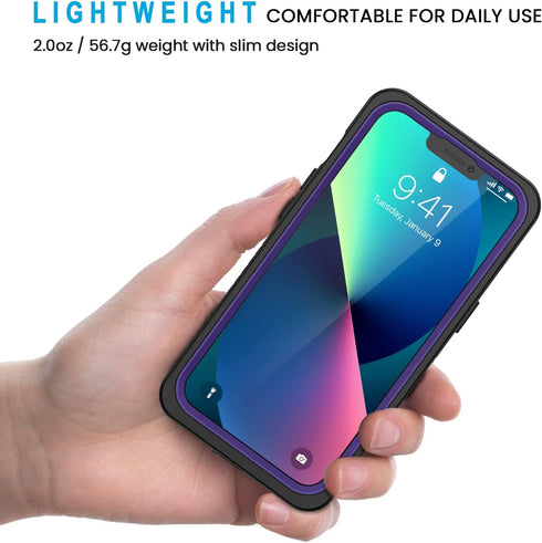 Lanhiem iPhone 13 Case, IP68 Waterproof Dustproof Shockproof with Built-in Screen Protector, 6.1 inch - Purple
