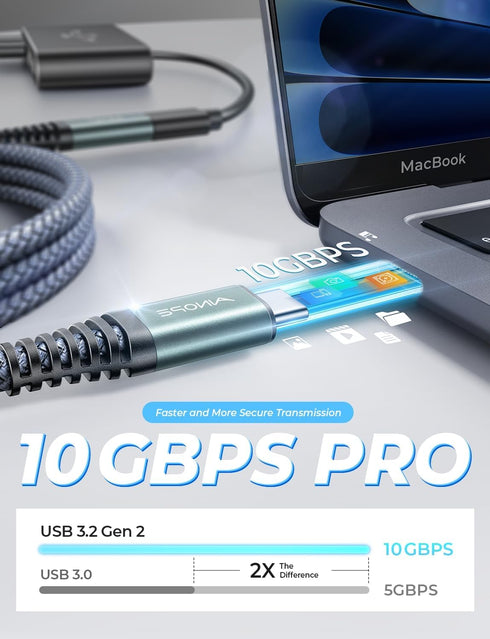AINOPE USB C Extension Cable 6.6ft, 10Gbps, 100W - Fast Type C Extender for MacBook Air M2 Pro, PSVR2, iPad Pro, Dell