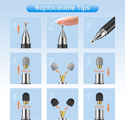 Stylus Pen for Touchscreen, 3 in 1 Magnetic iPad Stylus Pens 2Pcs High Sensitivity & Precision for Chromebook, iPad,