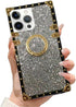 Bling Case for iPhone 12 Pro Max 6.7" Soft TPU Cover with Ring Kickstand Holder, Glitter Gold Corner, Gray