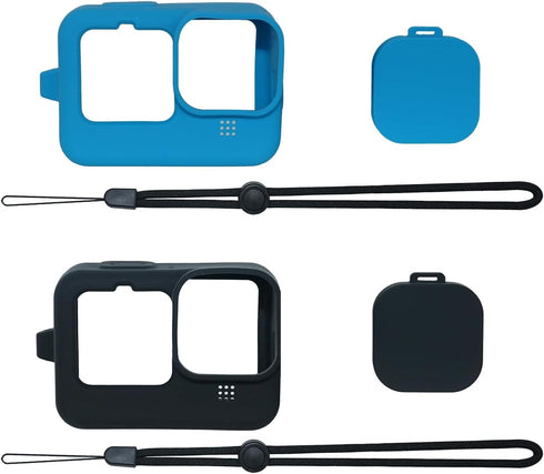 SIOTI Hero12 Black Protective Case, 2 Packs (Blue + Black) with Lanyard + Lens Cap for Go Pro Hero 9/10/11/12