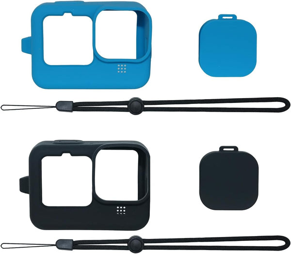 SIOTI Hero12 Black Protective Case, 2 Packs (Blue + Black) with Lanyard + Lens Cap for Go Pro Hero 9/10/11/12